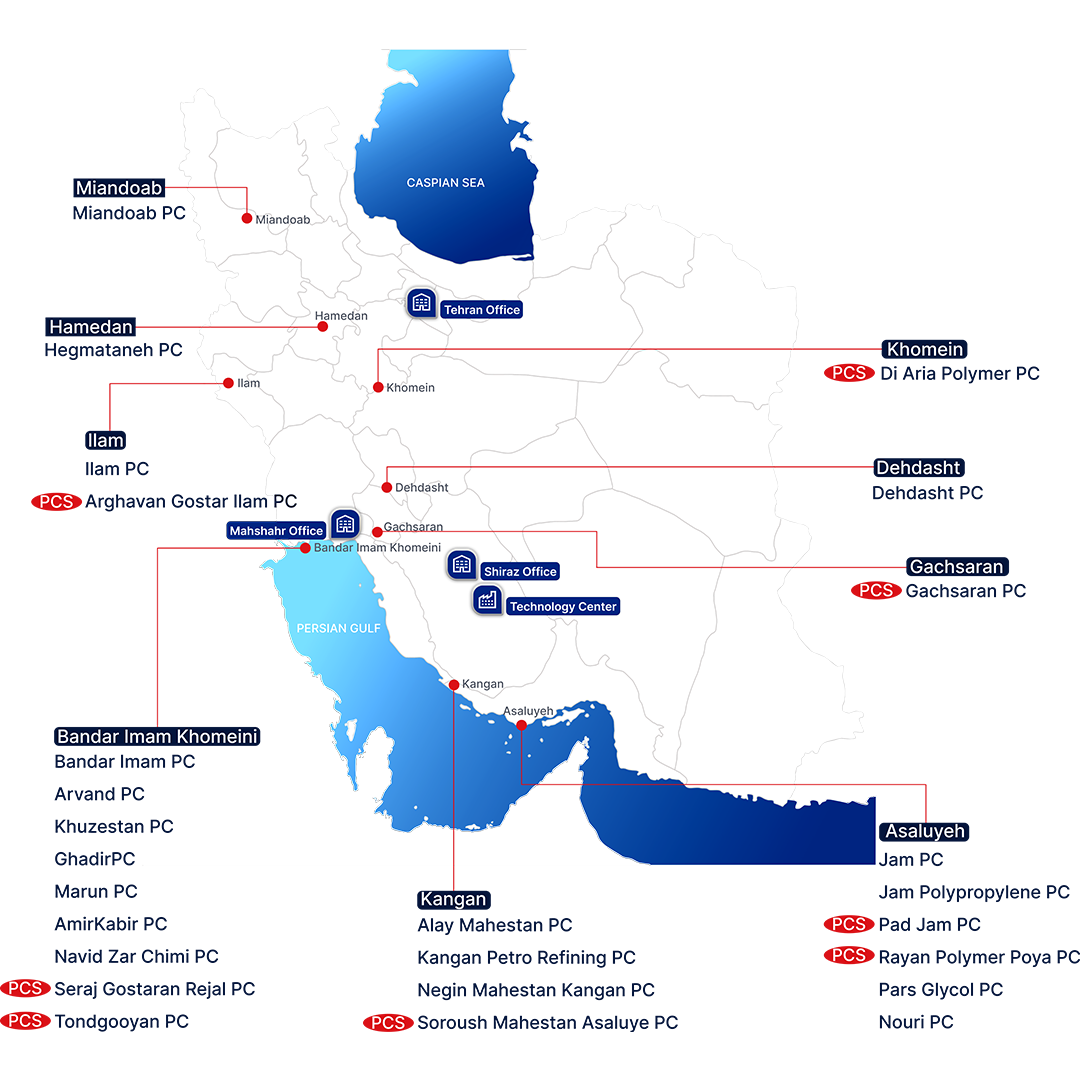 Map of RAPCO client facilities and offices across Iran